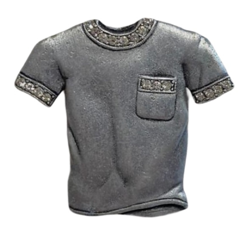 Vintage JJ Silver Plated Crystal Rhinestone Embellished T Shirt Brooch